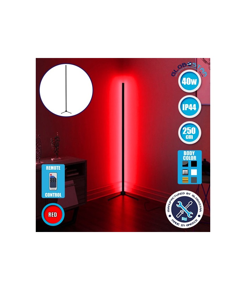 Μοντέρνο Minimal Επιδαπέδιο Μαύρο Φωτιστικό 250cm LED 40 Watt με Ασύρματο Χειριστήριο RF & Dimmer Κόκκινο GloboStar ALIEN Design GLOBO-250-4